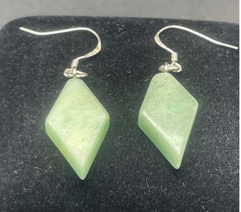Green Jadeite Earrings Sterling Silver S 925 Ear Wires Geometric Modern Simple